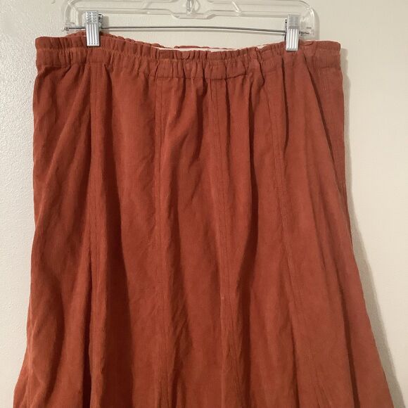 Vintage Orange Corduroy Cotton Festival Boho Hippie Pleated Ruffle Maxi Skirt M - Picture 2 of 8